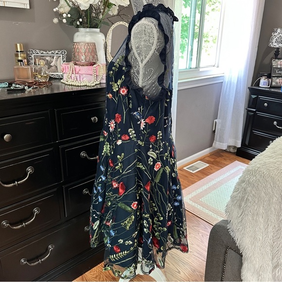 City Studio 16W Navy Mesh Floral Embroidered Fit & Flare Dress - Picture 7 of 16